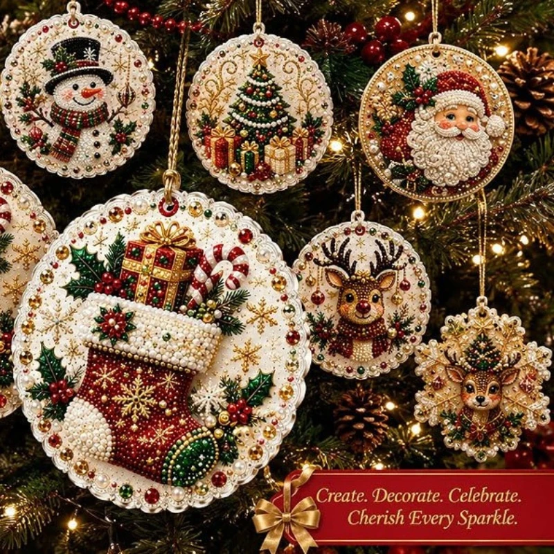 Fashion New DIY Pearl Diamond Painting Kit – Creative Christmas Ornament Decoration Craft Set for Holiday Gift & Home Decor