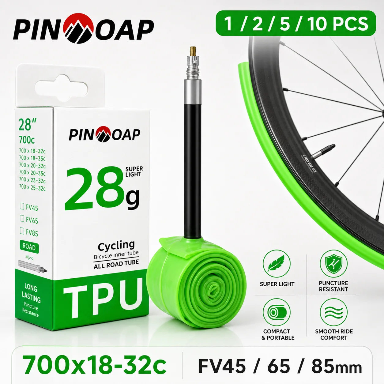 PINMOAP Road Bicycle Inner Tube Ultra Light TPU FV45/65/85mm