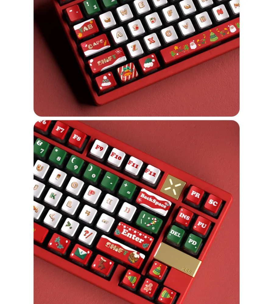 Christmas four-sided transparent pudding keycap OEM height PBT material hot sublimation