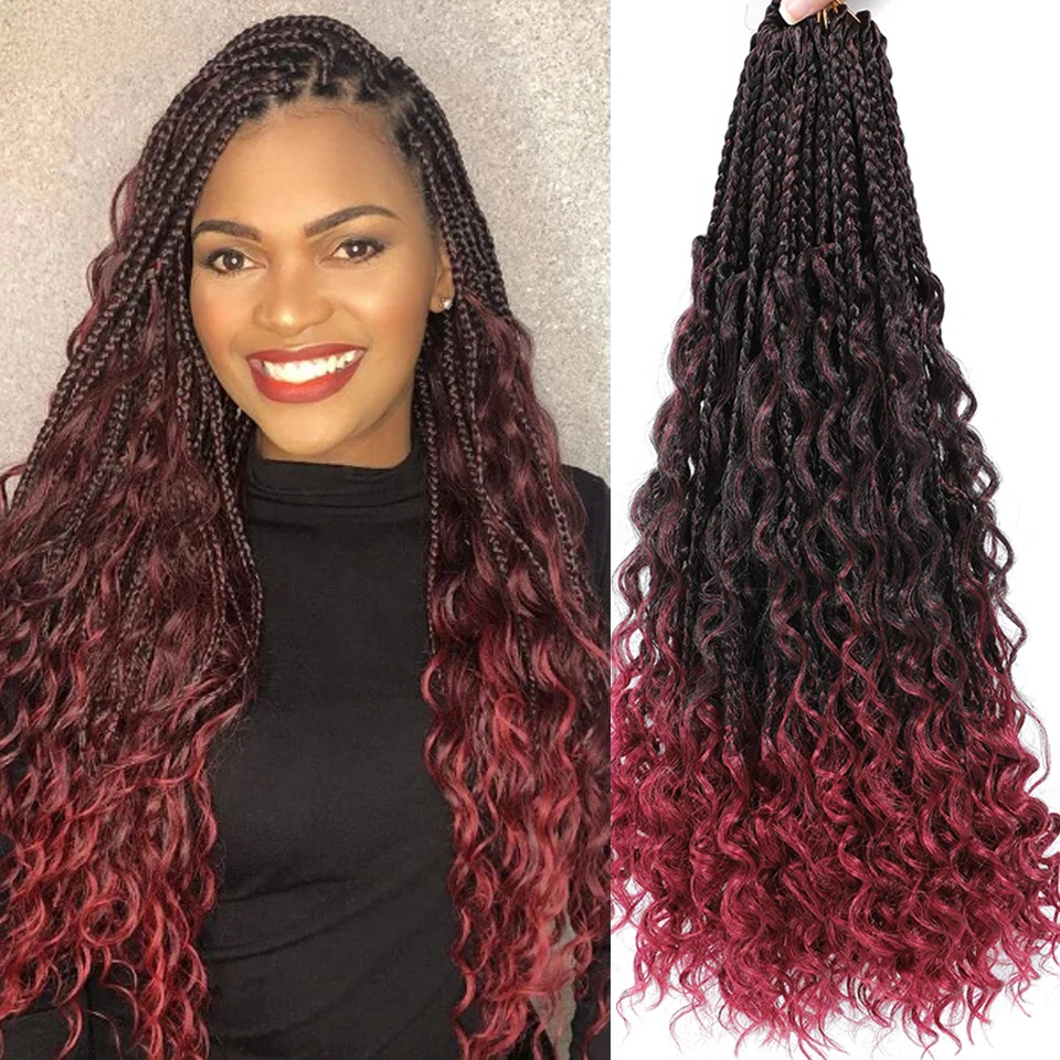 20 Inch Bohomian Synthetic Box Braids Crochet Hair Boho Braids Crochet Box Braids Hair Extension Braiding Hair With Curly Ends