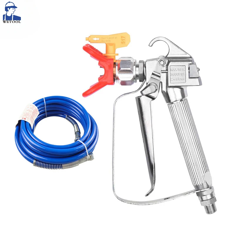 

Wetool Airless Paint Spray Gun Kit 3600PSI with 517 Tip and Hose Flexible Fiber 26Ft for TItan Wagner Titan Pump Sprayer