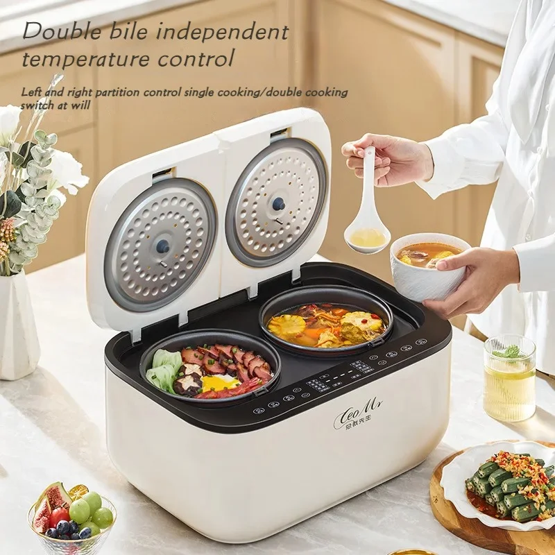 Electric rice cooker household 5L smart touch screen integrated double-spelling steaming rice cooker new style