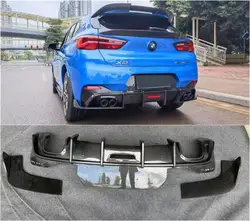 Z prawdziwego włókna węglowego dyfuzor tylnego zderzaka Spoiler + ochraniacze boczne kąt z końcówki rury wydechowej dla BMW X2 F39 2018 2019 2020 2021 2022