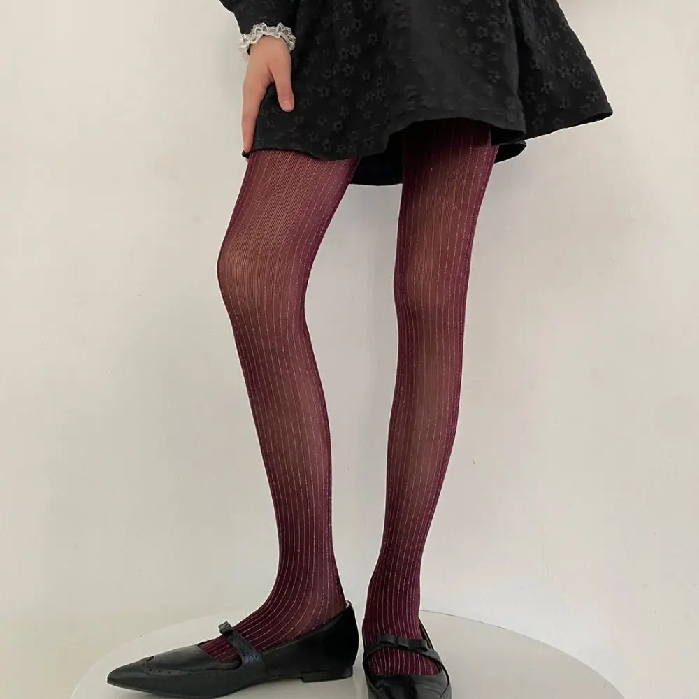 Simple Transparent Ultra-thin Club Stripe Women Tights Anti-hook Female Stockings JK Pantyhose