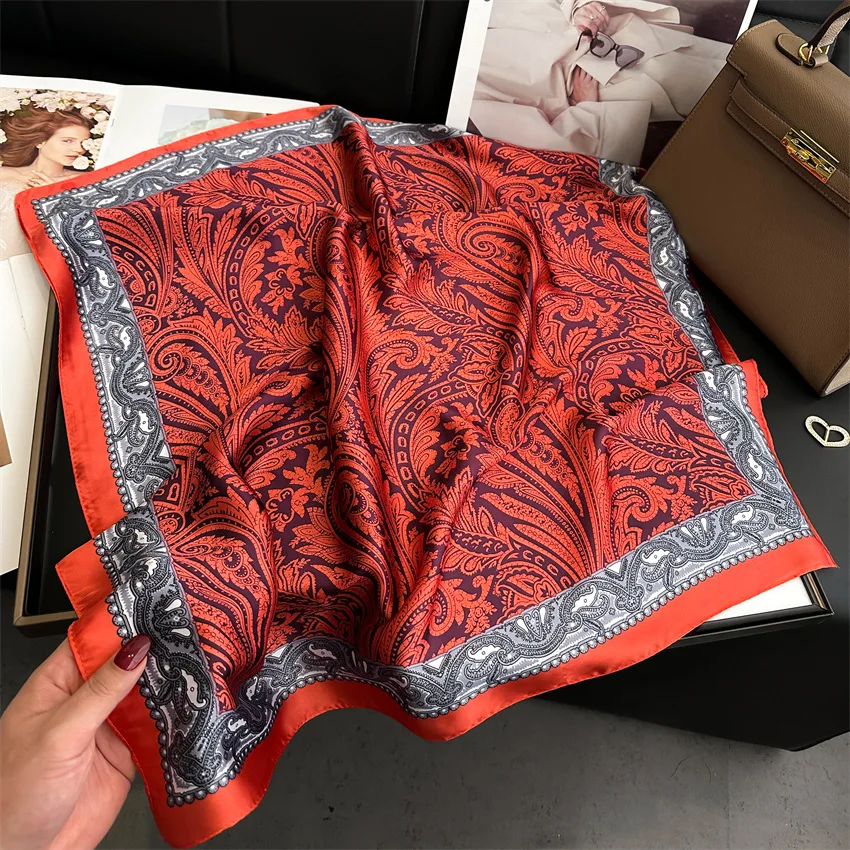 70X70cm Print Sunscreen Square Scarves Four Seasons Satin Silk Bandanna Popular Dustproof Kerchief Fashion Travel Muffler Shawl