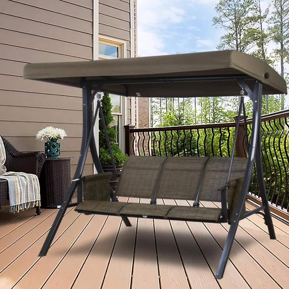 

Outdoor Swing Chair with Adjustable Canopy Side Pouches, Poolside Swing Glider, Garden Swings, Porch, Free Shipping