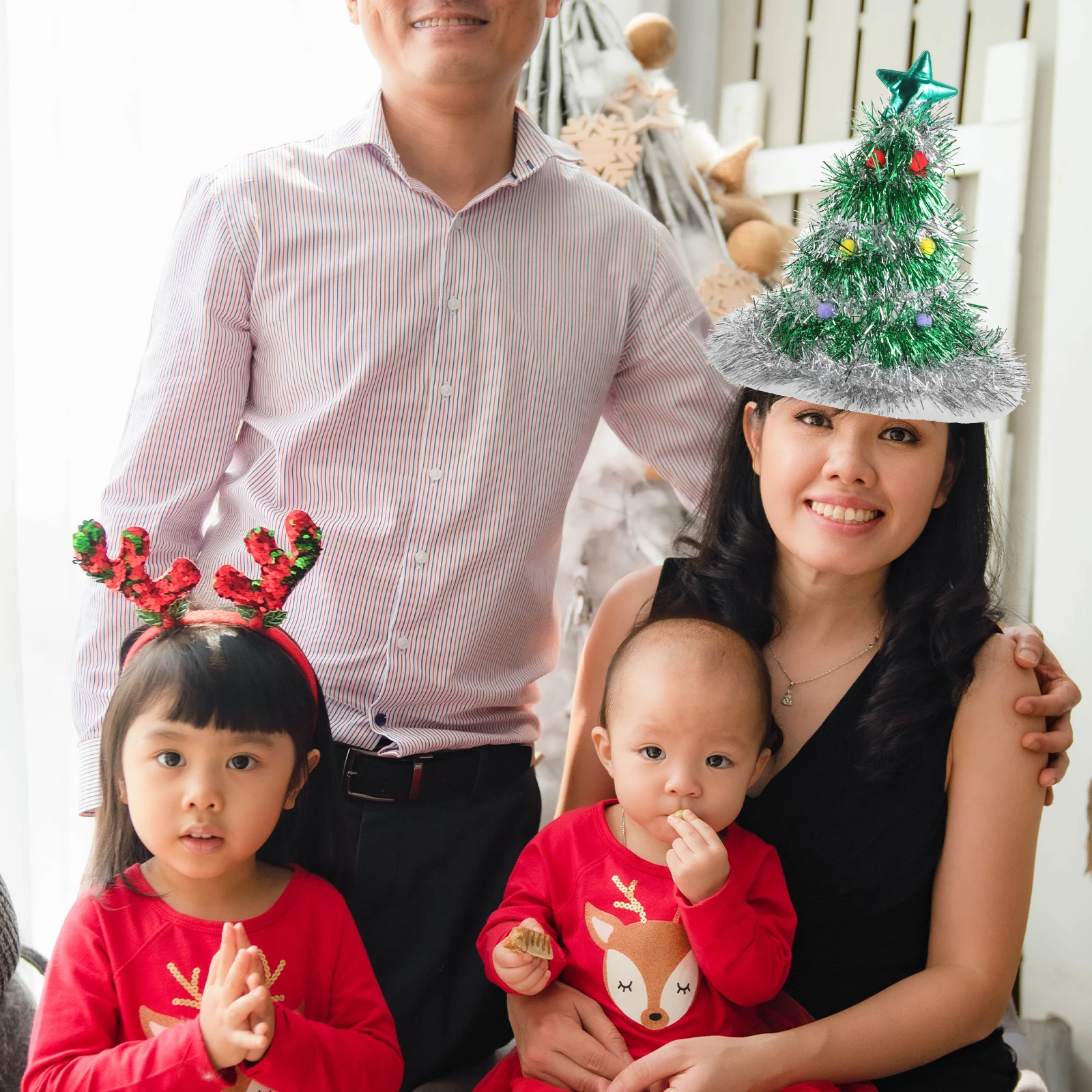 

Christmas Hat Decorations Nonwoven Xmas Tree Hats Green Silver Glitter Holiday Gifts Christmas Tree Decor Stylish Fashion