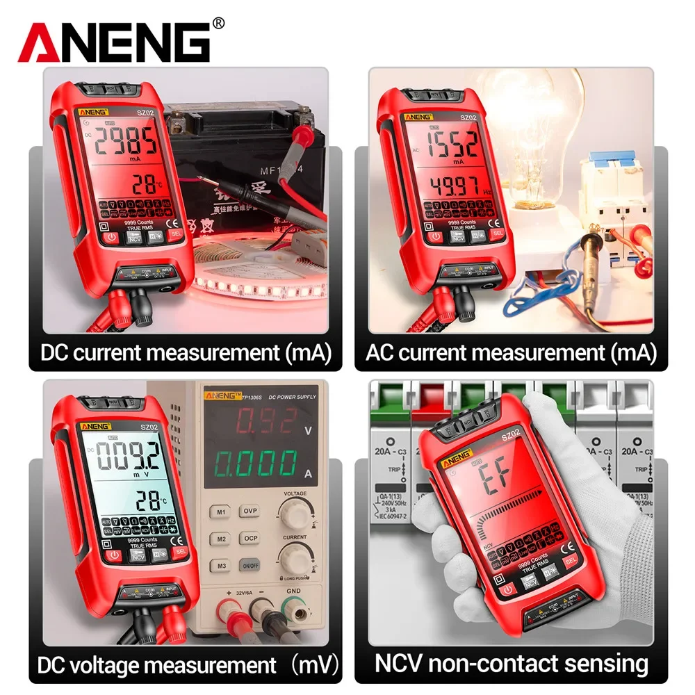 ANENG SZ02 Digital Multimeter Transistor Smart Testers 9999 Counts True RMS Auto Electrical Capacitance Meter Temp Resistance