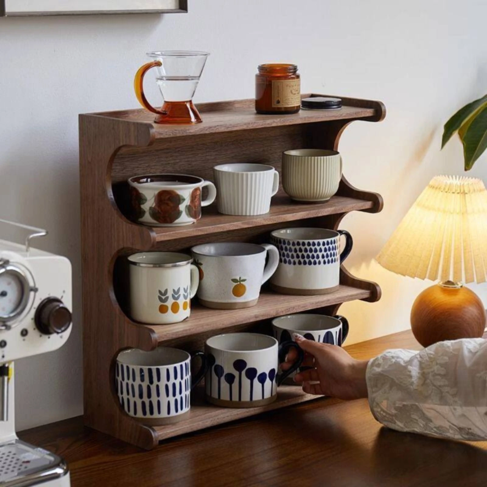 Mug Storage Shelf Wooden Cup Storage Rack Desktop Cup Rack Space-Saving Coffee Mug Display Shelf Modern for Collectors