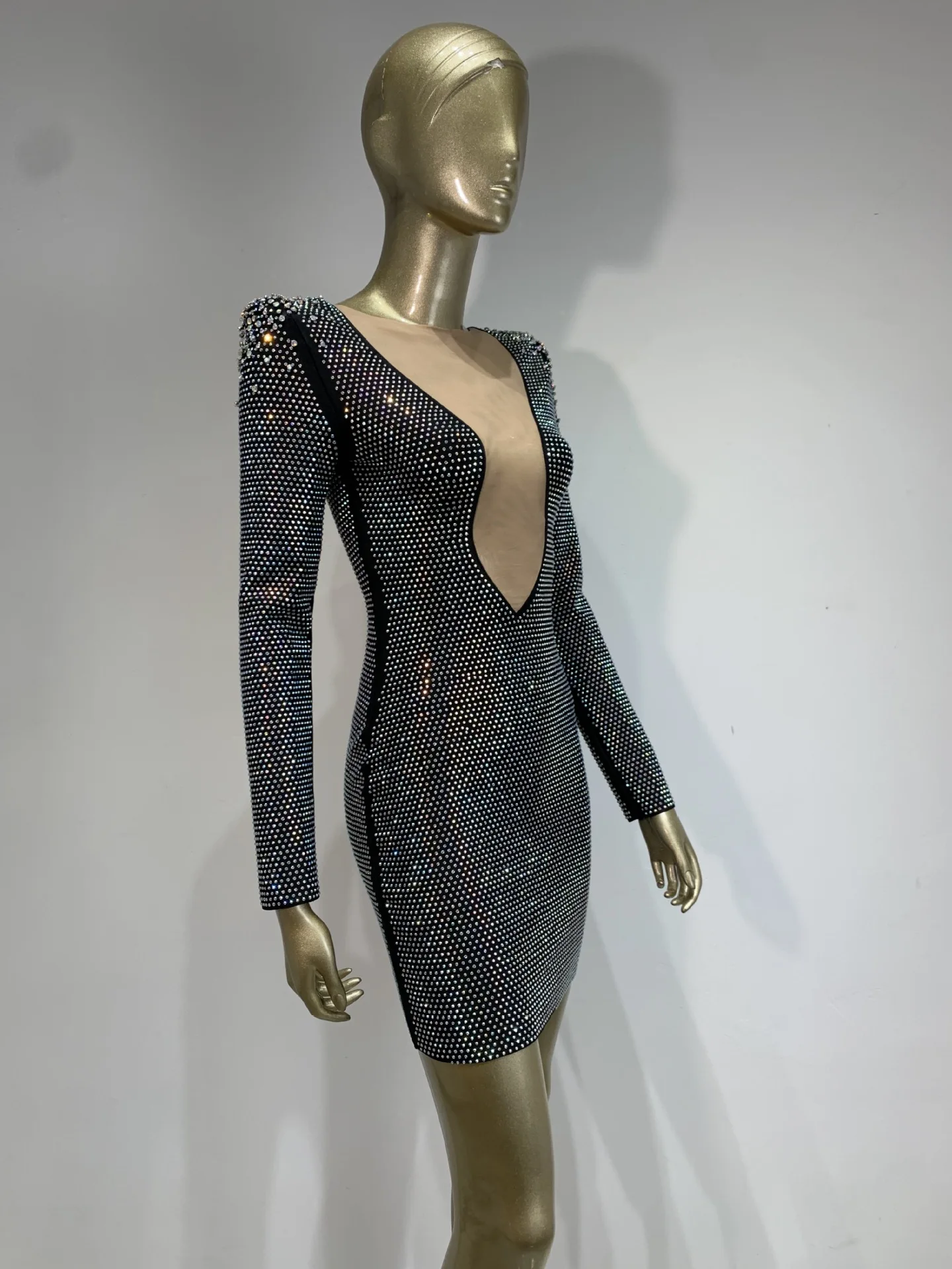 iny Diamond Otoño Invierno largo Sve Dr ropa de doble cara falda ajustada envolvente Sexy redondo Ne ort Par vestido de noche