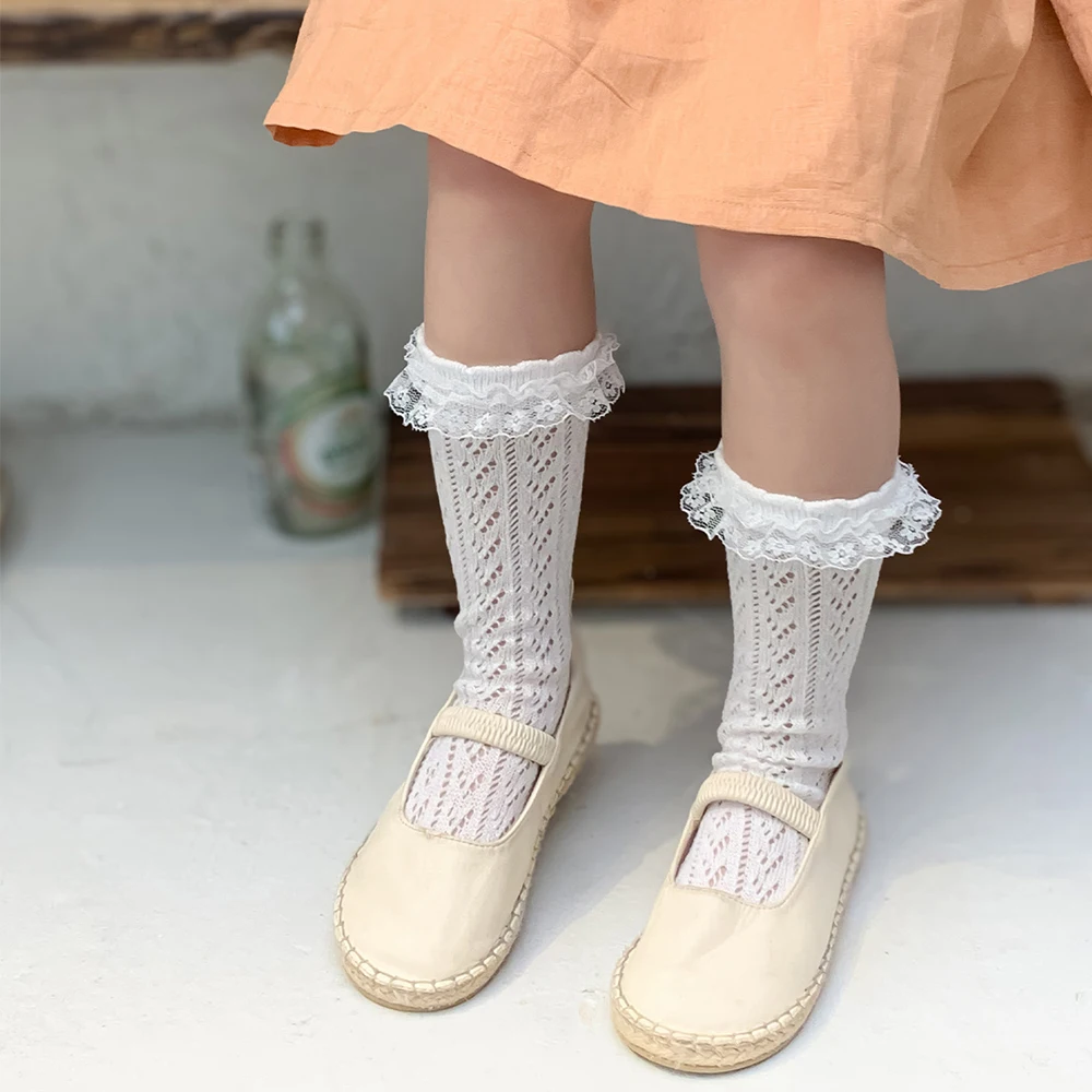 

Kids Summer Cotton Mesh Lace Long Socks Children Toddler Baby Girls Cute Princess Kawaii Frilly Ruffle Tube Bow Knee High Sock