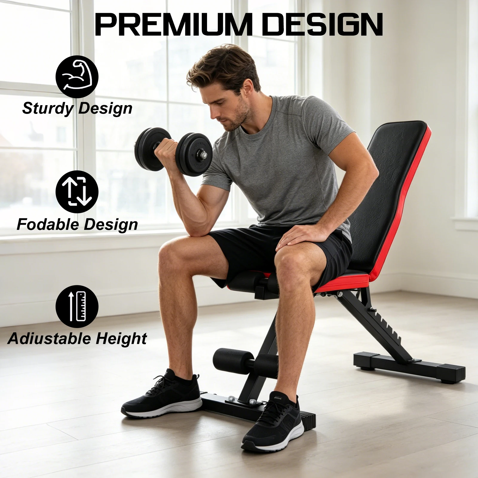 Banco de Ejercicios Plegable Ajustable en 7 Niveles, Banco Multifuncional para Mancuernas con Estructura de Acero Resistente, Banco de Pesas Ergonómico con Soporte para la Columna Vertebral para Entrenamiento de Fuerza de Cuerpo Completo en Casa 5