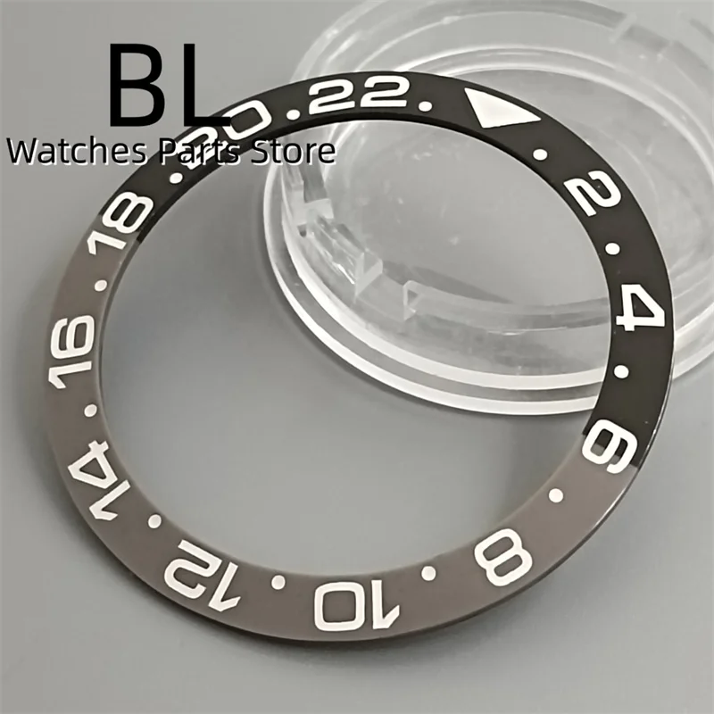 BLIGER 38mm Ceramic Watch Bezel Half Black Half Gray Gold Index Number Fit 40mm Watch Case For Men\'s Watch Modified Replace Part