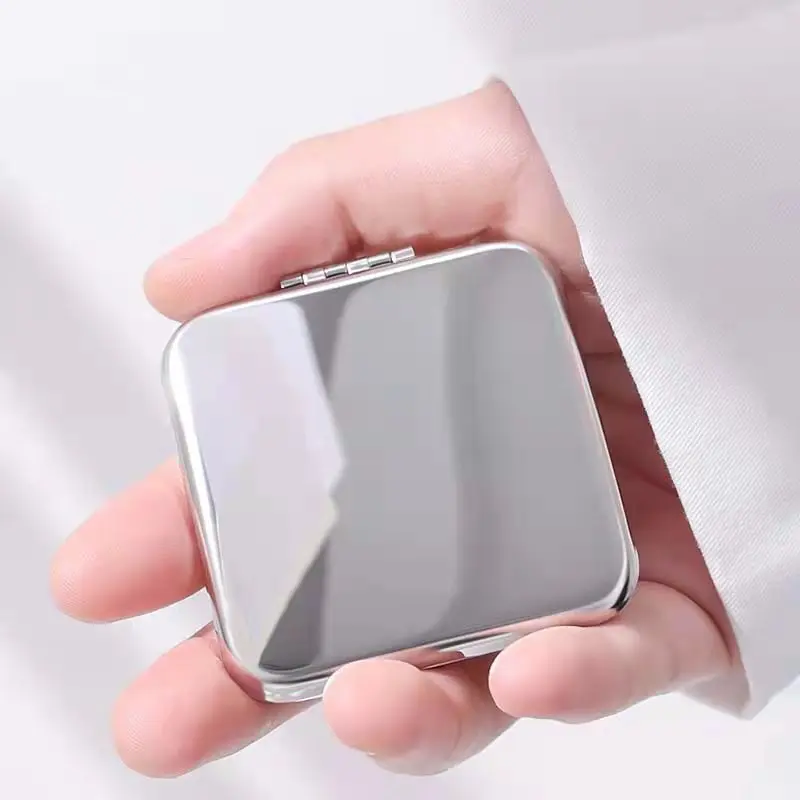 개인화 된 휴대용 여성 스테인레스 스틸 메이크업 거울 핸드 포켓 접힌 측면 화장품 메이크업 거울 작은 다양한 모양