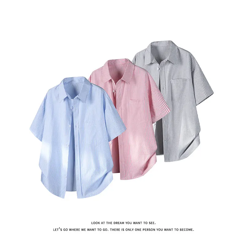 

Fashion Men Vintage Striped Shirt Long Sleeve Cotton Blend Casual Top Streetwear Urban Wear Spring Summer Shirt for Daily Outfit