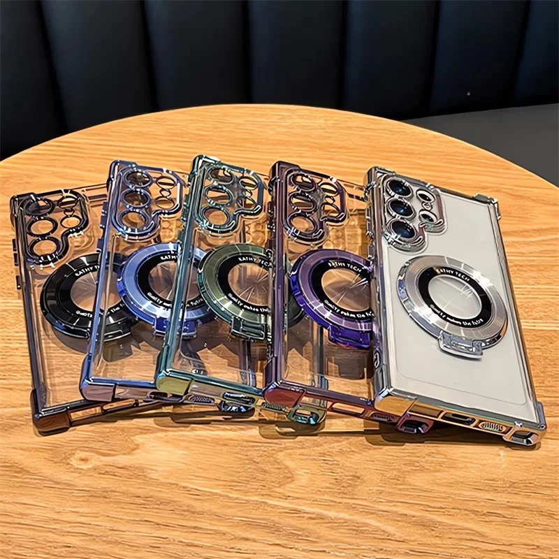 Magnetic Plating Stand Holder Shockproof Clear Case For Samsung Galaxy S26 S25 S24 Ultra S23 FE S22 S21 Plus Acrylic Back Cover
