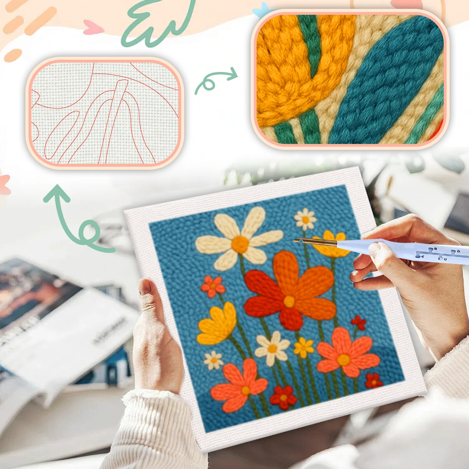 RUOPOTY パンチニードルスターターキット、フープ、生地 - Embroidery Ideas For Bags のレビューと価格