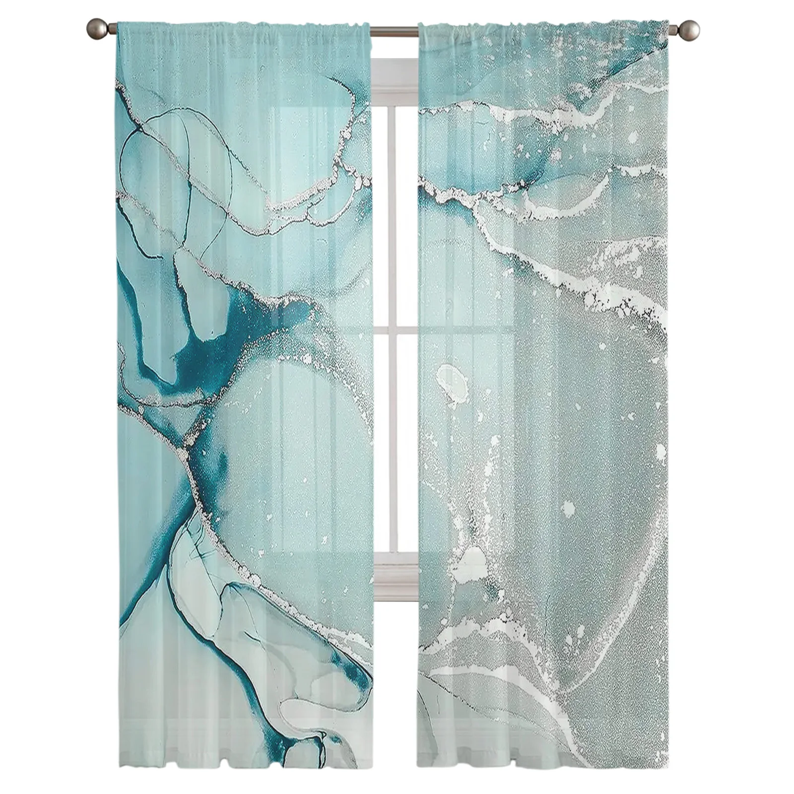 Marble Texture Tulle Curtains for Living Room Bedroom Kitchen Decoration Transparent Chiffon Sheer Voile Window Curtain