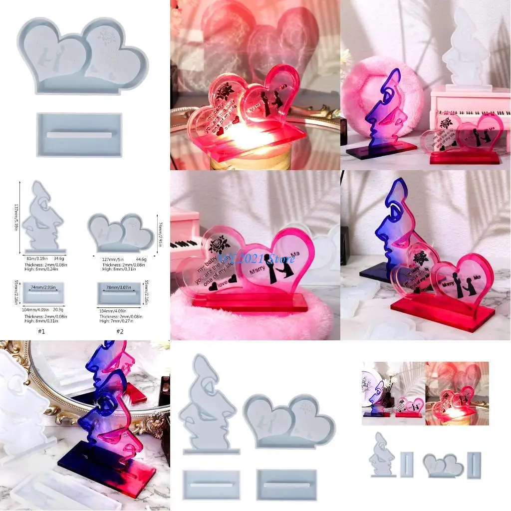 

G5GC Heart Sign Mold with Stand Holder Set,Photo Frame Resin Mold Table Ornaments Silicone Mold for DIY Crafts Home Decor