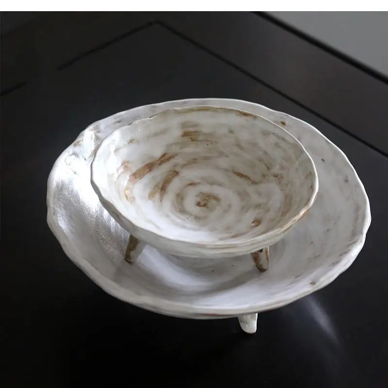 

Ретро керамическая посуда, круглая тарелка, поднос для фруктов, десертное освежение, высокий штатив, керамическая посуда для ужина, черный и белый