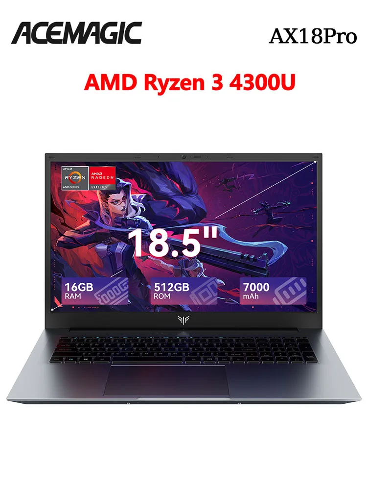 Ordinateur portable ACEMAGIC 18,5 pouces, Windows 11 PRO, batterie 7000 mAh, processeur AMD Ryzen 3 4300U, 16 Go de RAM DDR4, 512 Go de SSD, Wifi5