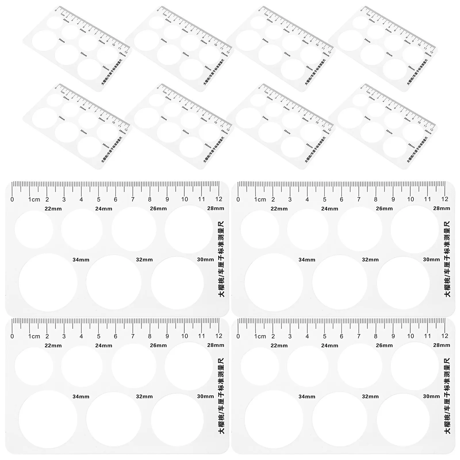 12Pcs Cherry Diameter Gauge Ruler Bright Color Markings for Fruit Farm Cherry Grading and Diameter Measurement
