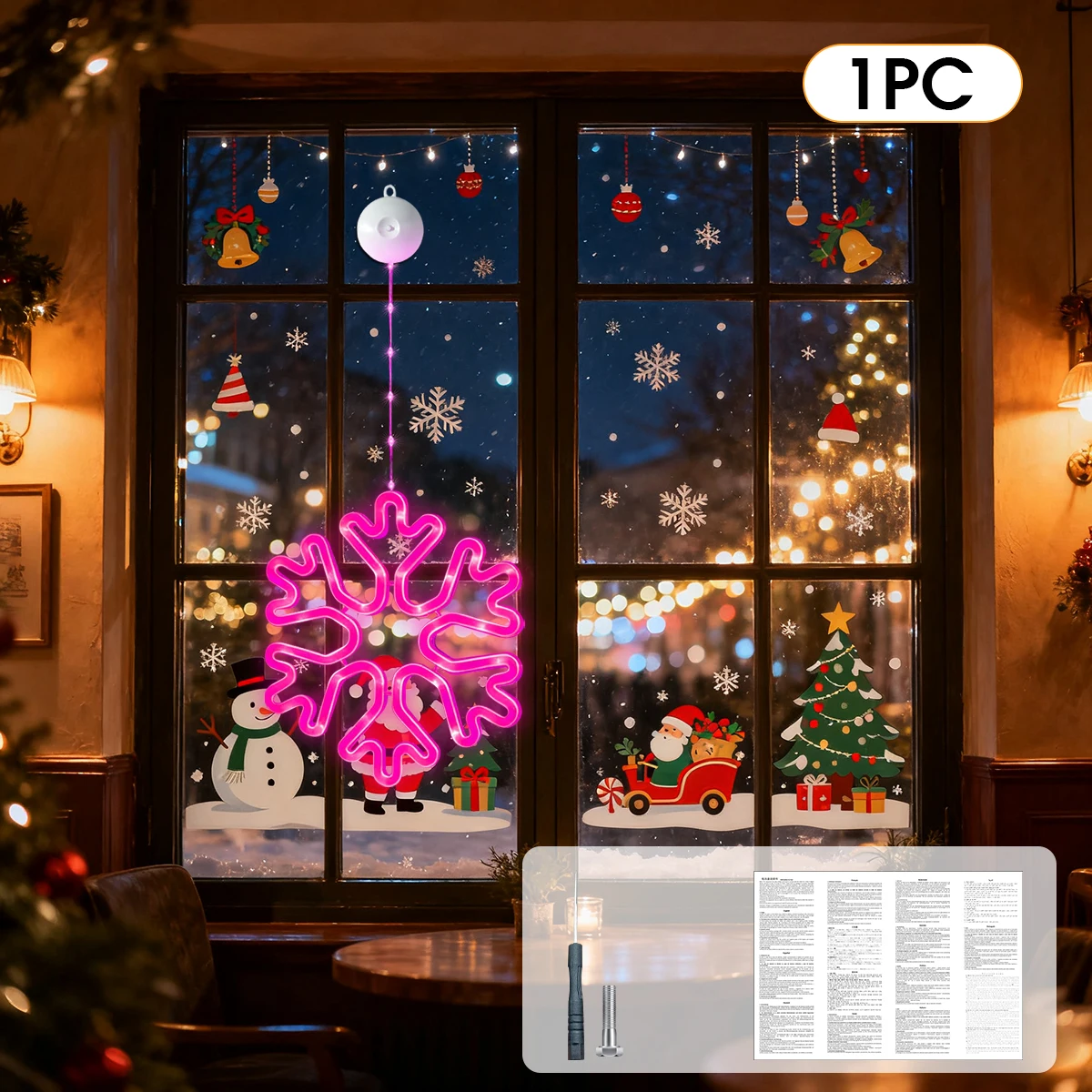 Warm/Multi-color  Window Snowflake Lights, 8/12 Lighting Modes, Battery Powered LED Snowflake lights for Christmas,Holiday