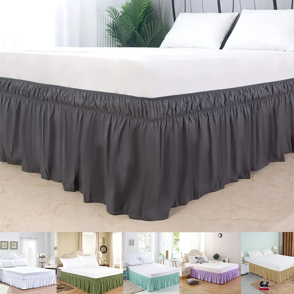 Thicken Wrap Around Dust Ruffle Bed Skirt- Easy Fit Elastic Strap Pleated with Premium Fabric - Wrinkle Free, Machine Wash