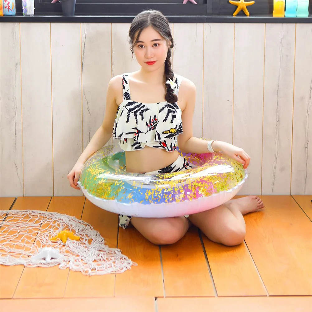 

Translucent Gradient Rainbow Swim Ring Inflatable Float Ring for Adults Pool Fun 90Cm Inflated Size
