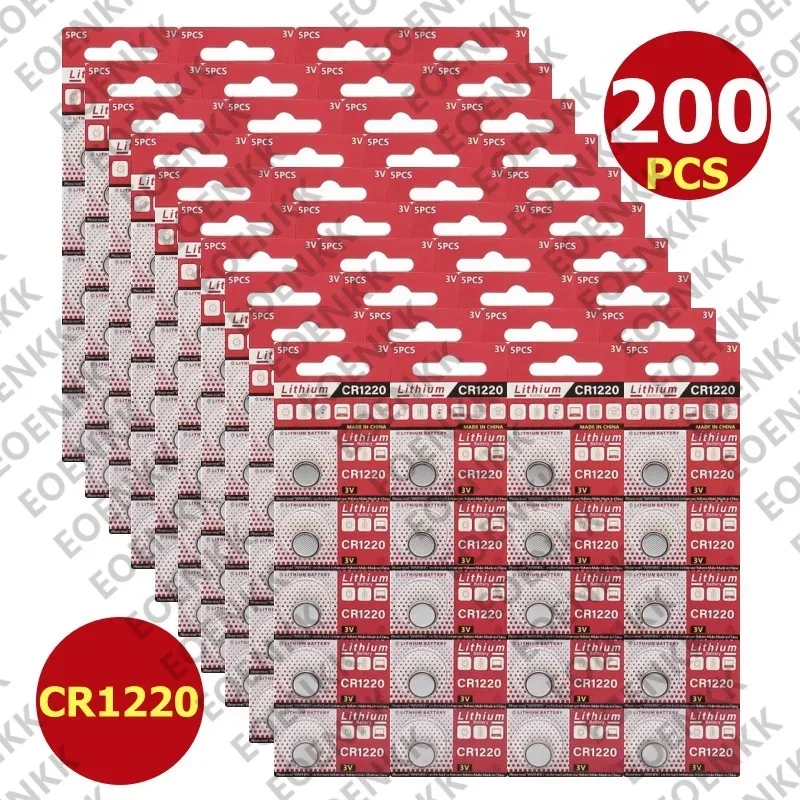 200PCS CR1220 3V PKCELL Lithium Coin Cell Button Battery Cell