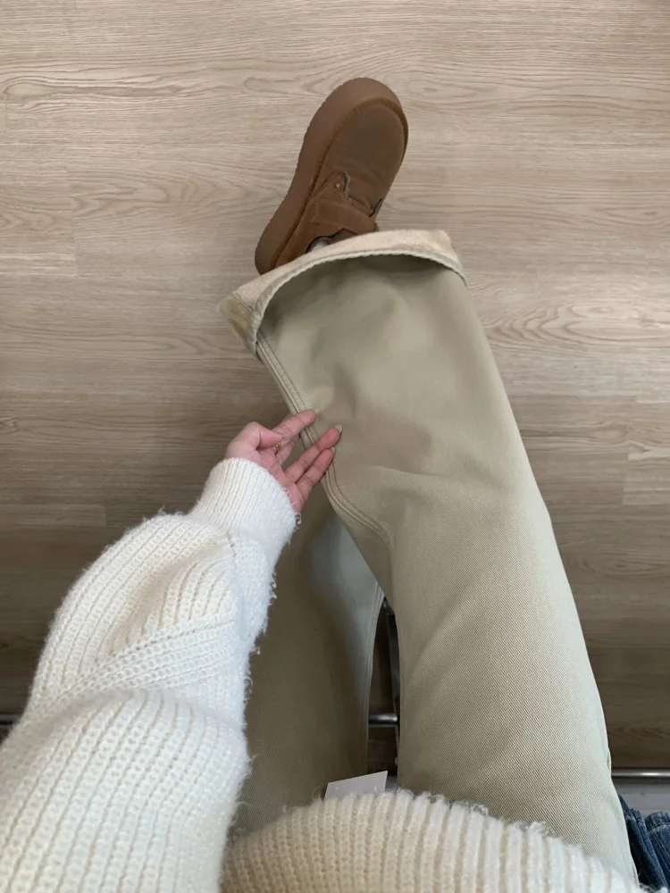 

Джинсы женские больших размеров с широкими штанинами, на флисовой подкладке, с высокой талией, свободного кроя, повседневные, осенние