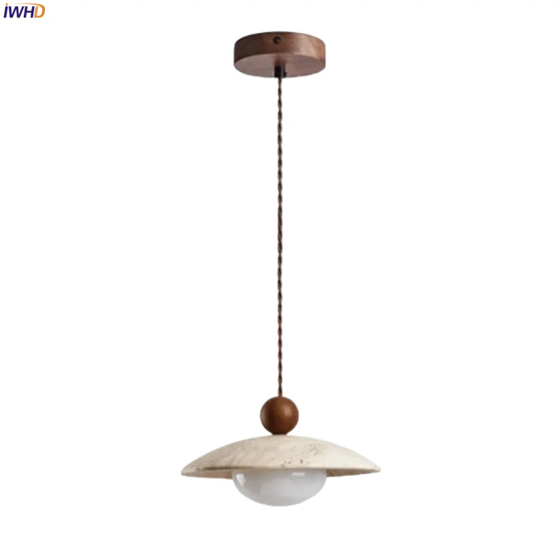 

IWHD Yellow Travertine LED Pendant Lamps Interior Lighting Dining Living Room Mid Century Modern Hanging Light Lighting Hanglamp