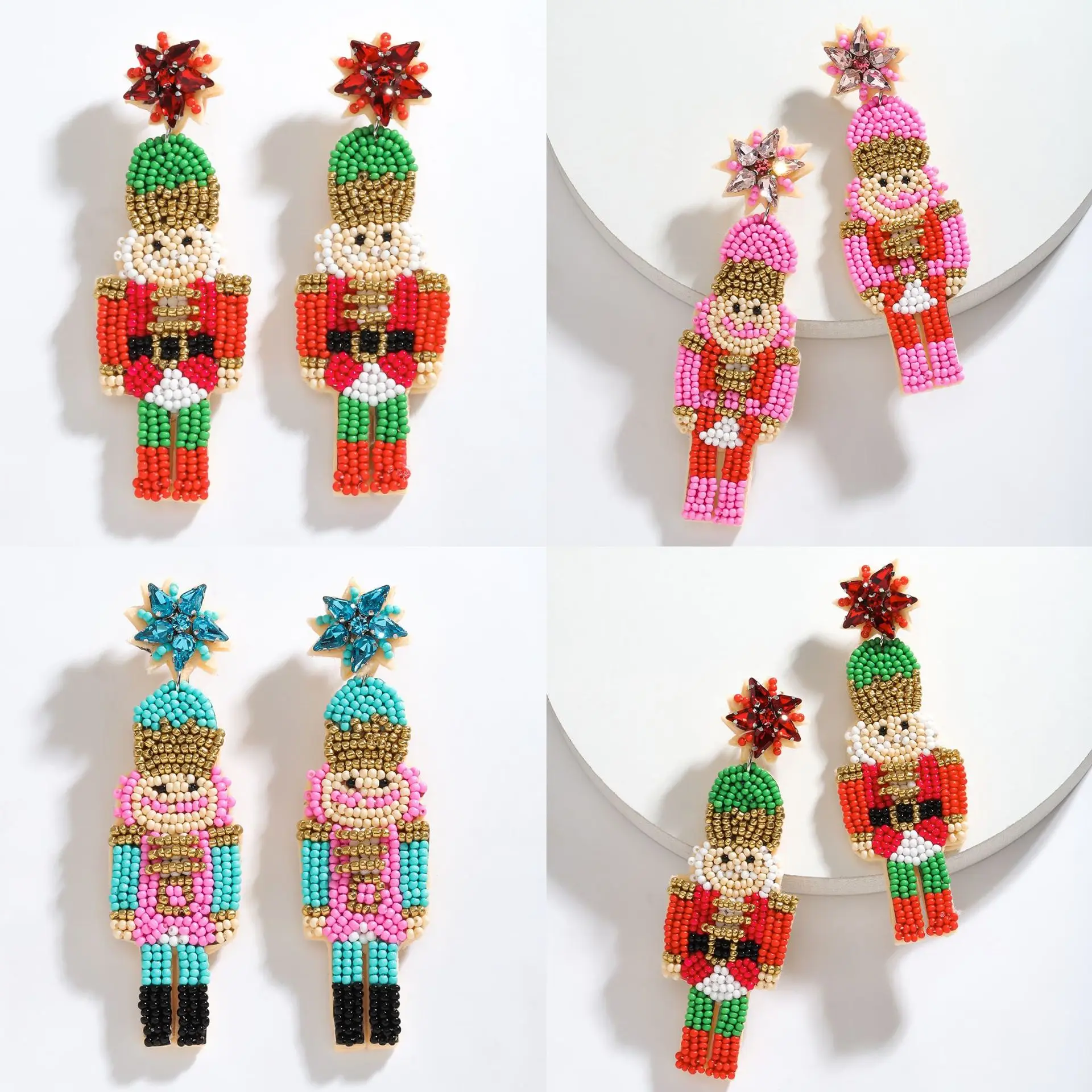 Rice bead earrings Originality Fabric art Bohemia Design Private Chroma Hand knitting Alloy Female Fashion Beaded earrings