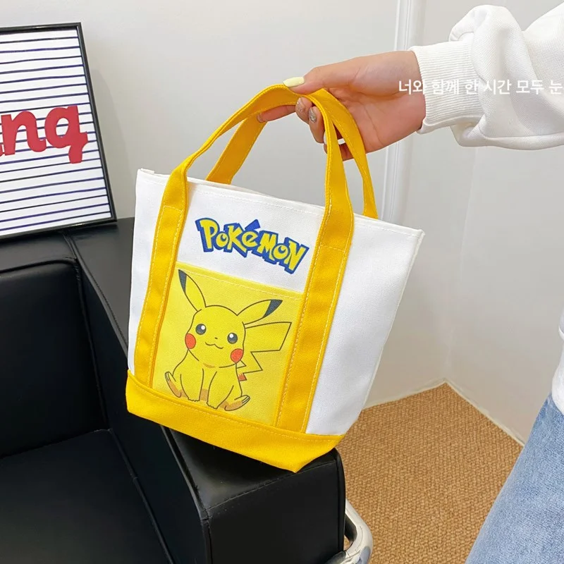 Pokemon Pikachu Handbag Cartoon Large Capacity Bento Lunch Bags Portable Canvas Tote Shopping Pouch Student Camping Picnic Bags