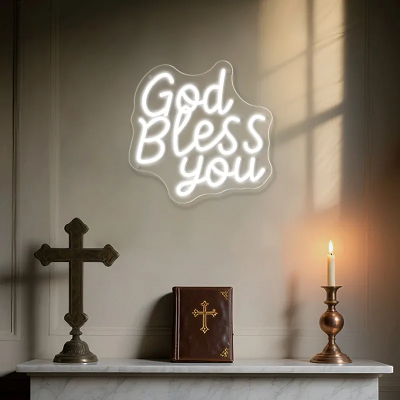 

God Bless You Светодиодная неоновая вывеска Настенный декор Светодиодная неоновая вывеска День мира для вечеринки, дома, церкви, неоновые вывески, украшение для крещения, подарок