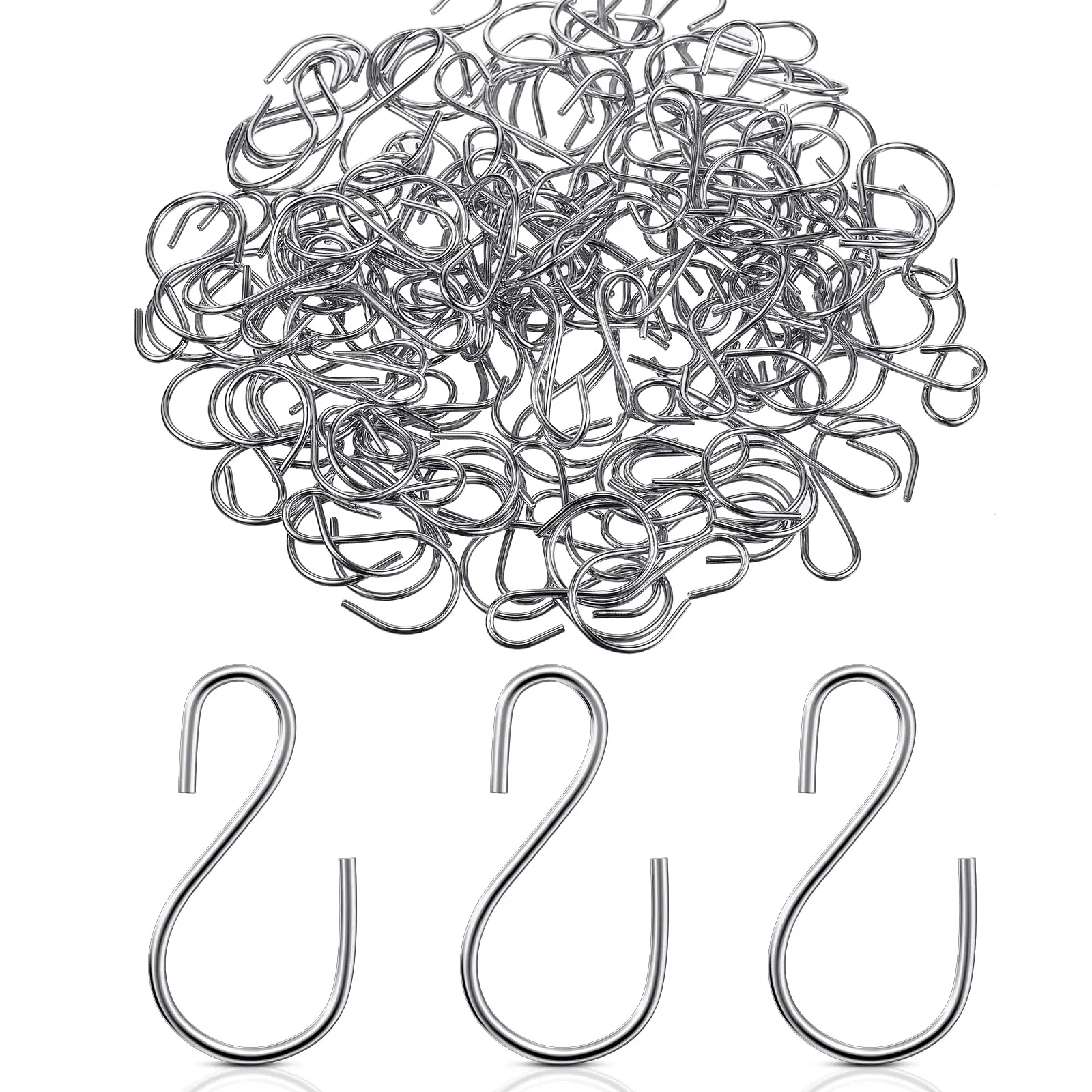 100PCS Mini S Hooks Metal S Shaped Wire Hooks 2.6x1.5cm Silver Hanging Hooks for Plants Christmas