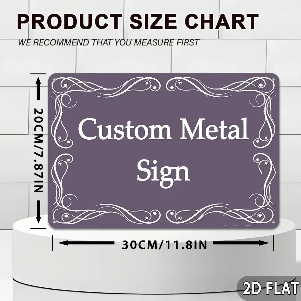 [2D Flat] Custom Dark Purple Metal Sign White Scroll Floral Border 30×20cm Personalized Wall Decor (Only For Decoration)