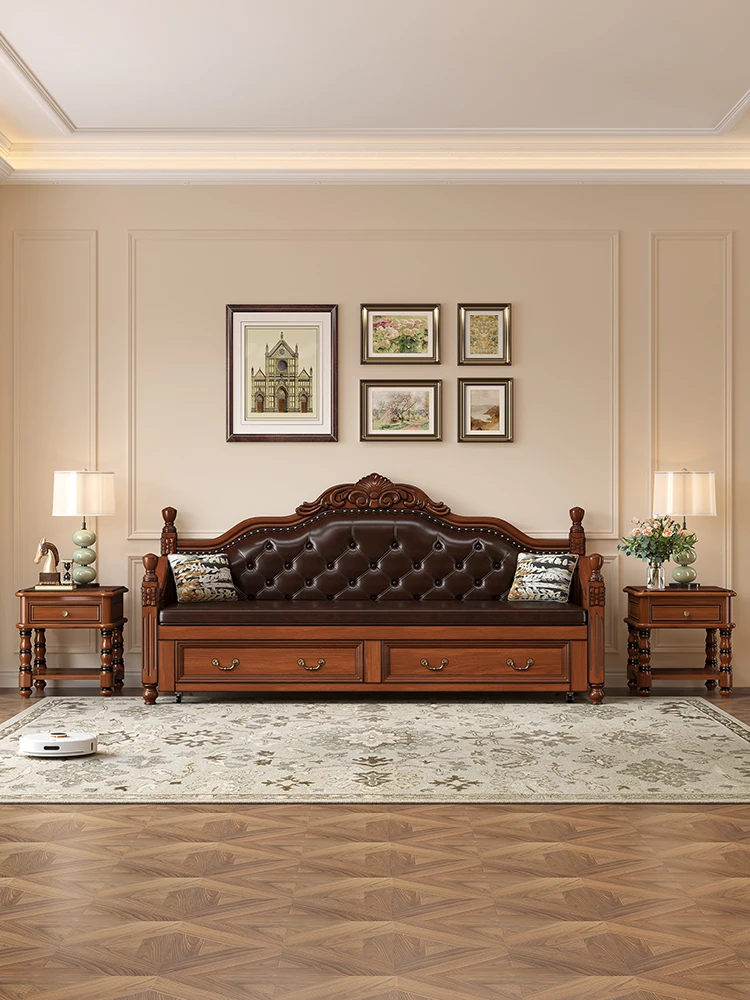 American solid wood sofa bed push-pull foldable dual-purpose European sitting and lying telescopic small apartment