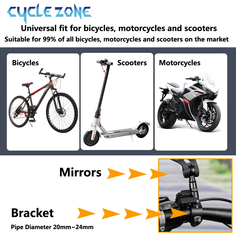 Bicycle Rear View Mirror Bike Cycling Clear Wide Range Back Sight Rearview Reflector Adjustable Handlebar Left Right Mirror