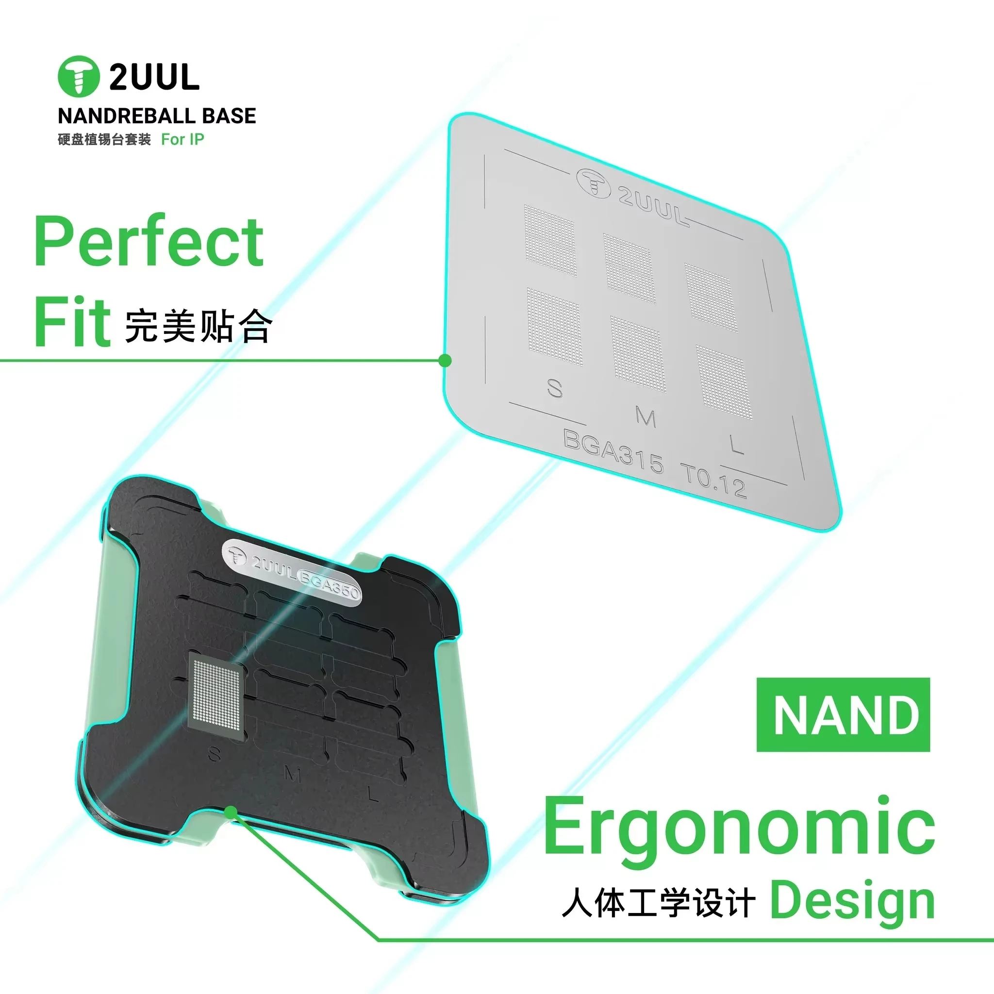 2UUL BH16 Magnetic Dual-Sided BGA Repair Station NAND Reballing Base for iPhone BGA110/BGA350 NAND Flash Chip Repair Tools