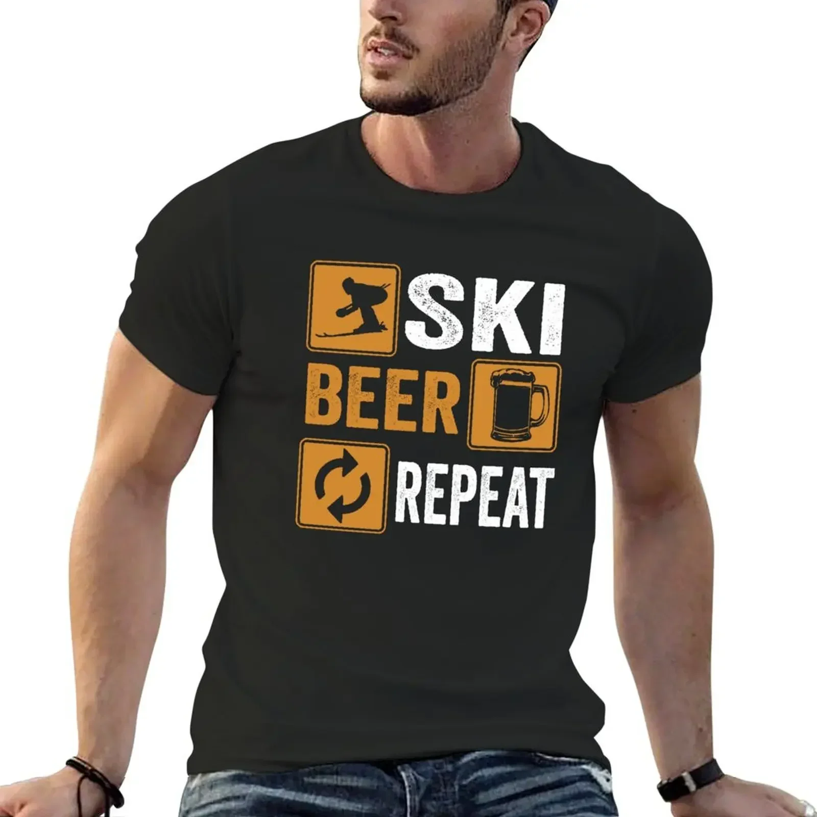 

Ski Beer Repeat Downhill Skiing Shirt T-Shirt aesthetic clothes sports fans quick-drying designer t shirt men