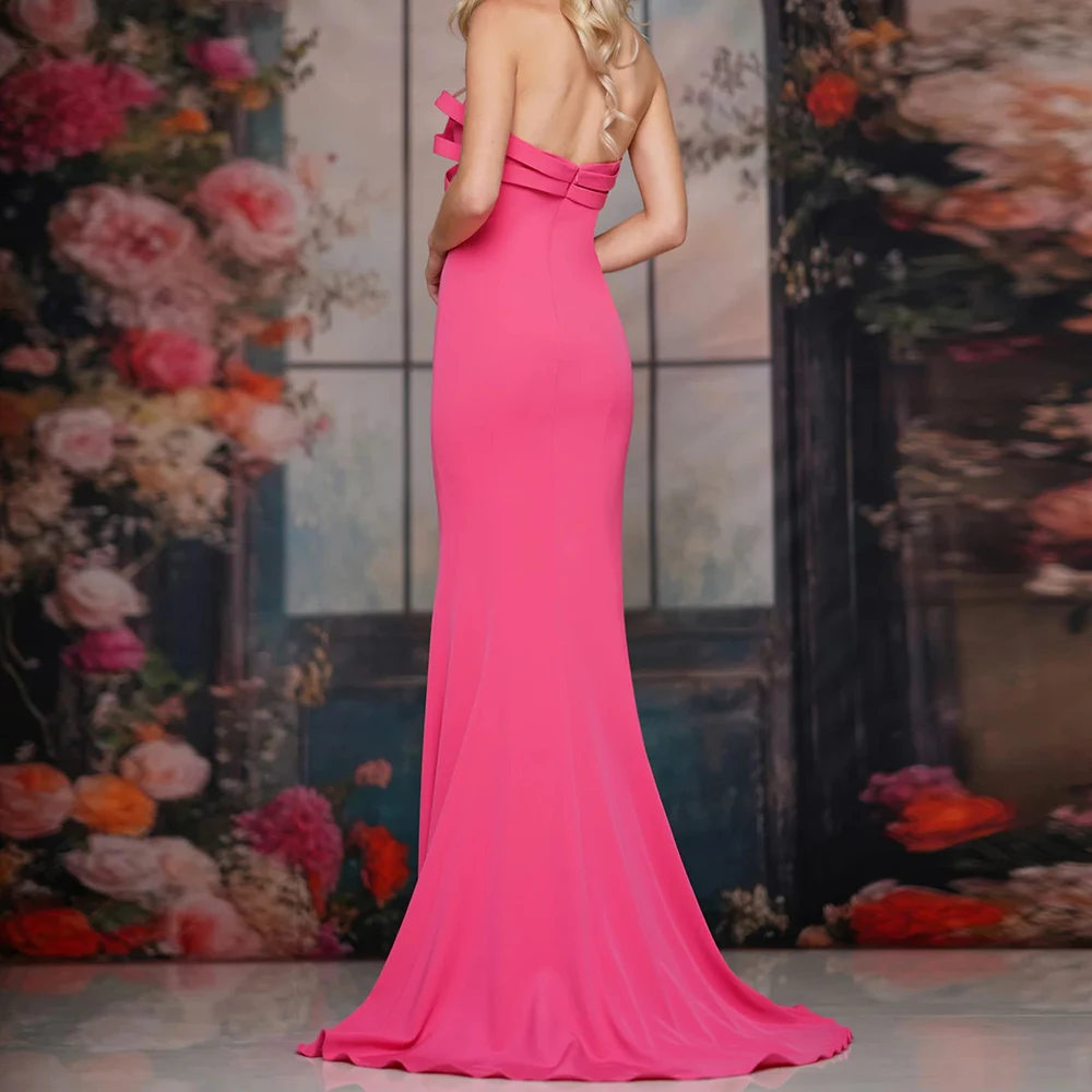 فساتين سهرة حورية البحر مخصصة بطول الأرض بدون حمالات بدون أكمام فستان حفلات موضة بفيونكة جانبية سبليت ثنيات بدون ظهر للحفلات