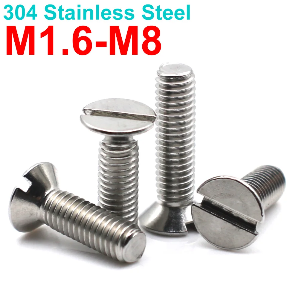 5/10/20PCS M1.6 M2 M3 M4 M5 M6 M8 304 Stainless Steel Slotted Countersunk Flat Head Machine Screws GB68 DIN963 Metric Bolts
