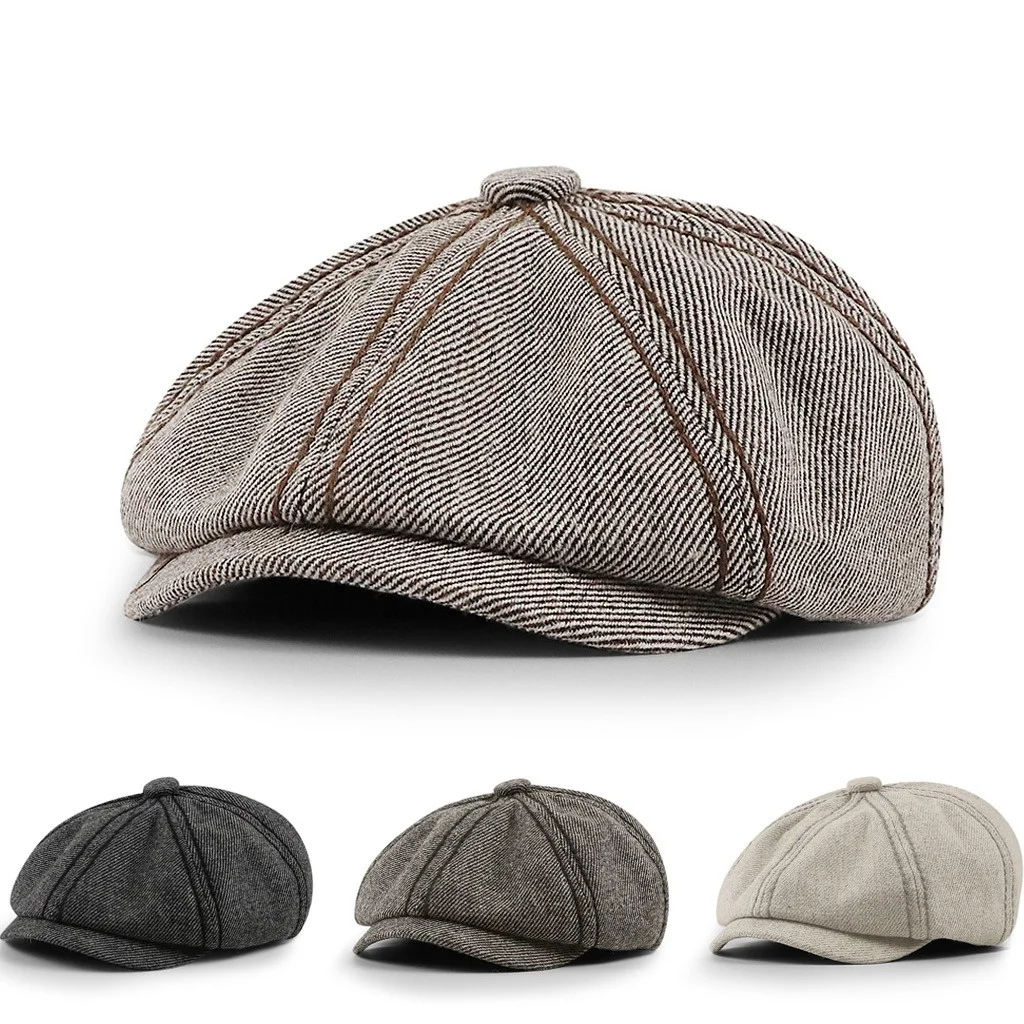 

Classic Woolen Newsboy Beret Hat Autumn Winter Boina Golf Visor Hats 8 Panel Octagonal Caps For Men and Women