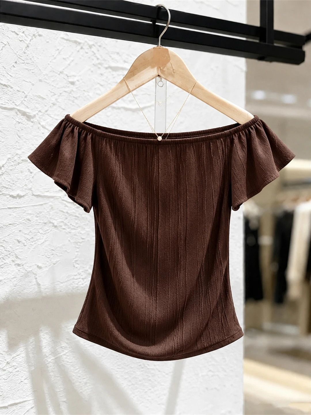 

Elegant Light Maturity One-Shoulder Short-Sleeve Women's Top Slimming Vintage Summer Design Korean Style Straight Cut Silk Shirt