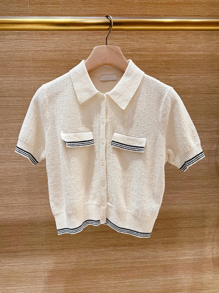 

Spring ort Knitted Cardigan irt Striped Small Fraance Sle European High End Women's Faion S Home South Oil