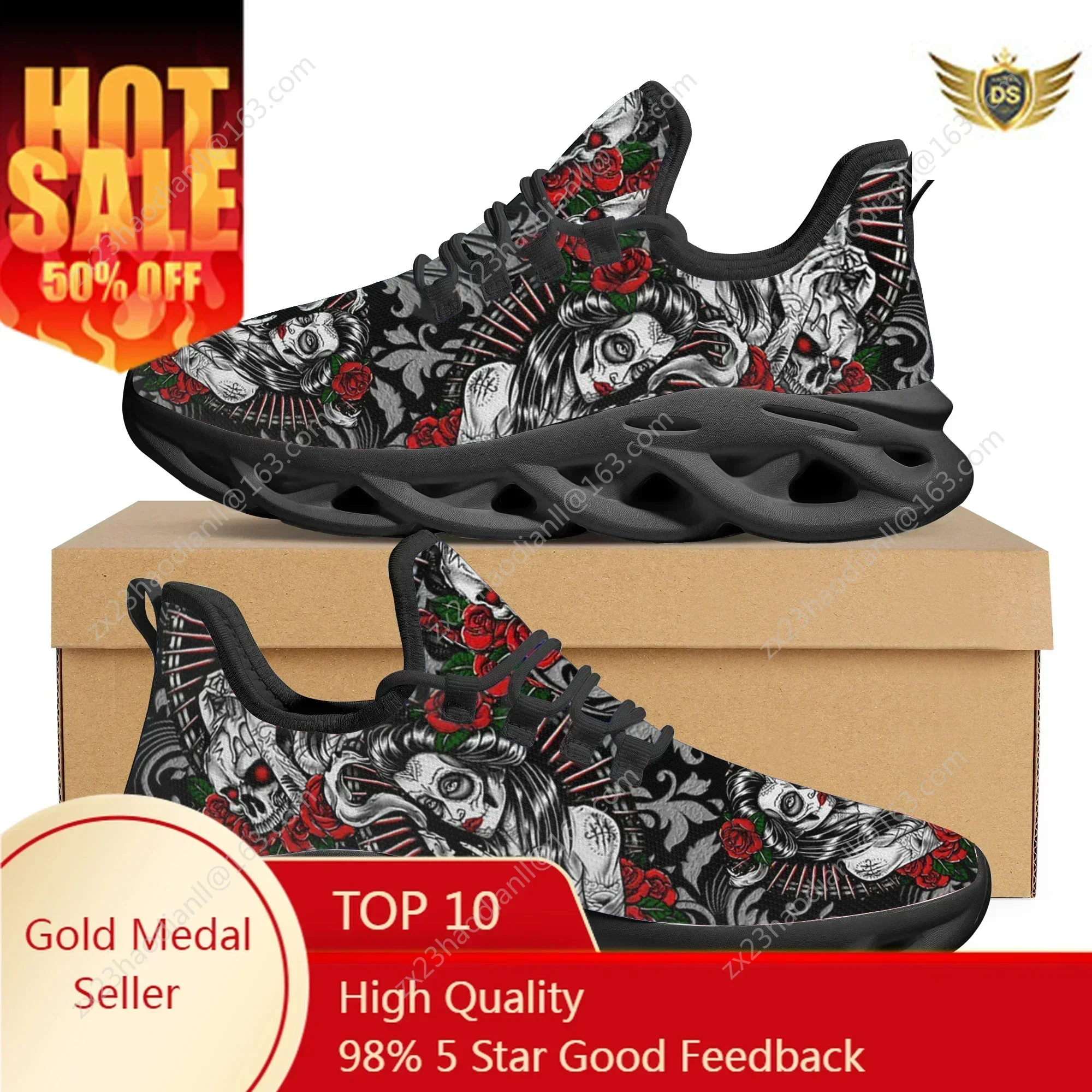 

Gothic Rose Skull Girls Brand Design Sneakers Summer Lightweight Lace Up Running Shoes Non-Slip Female Footwear Gift Zapatos