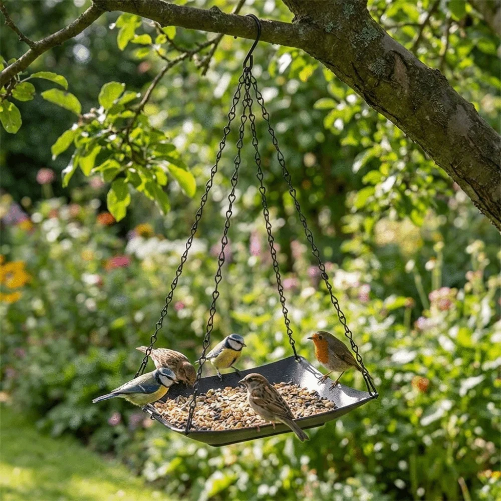 Thickened Hanging Bird Feeder Metal Chain Hook Plastic Bird Feeder Tray Square Open Bowl-shaped Hummingbird Feeder Outdoor