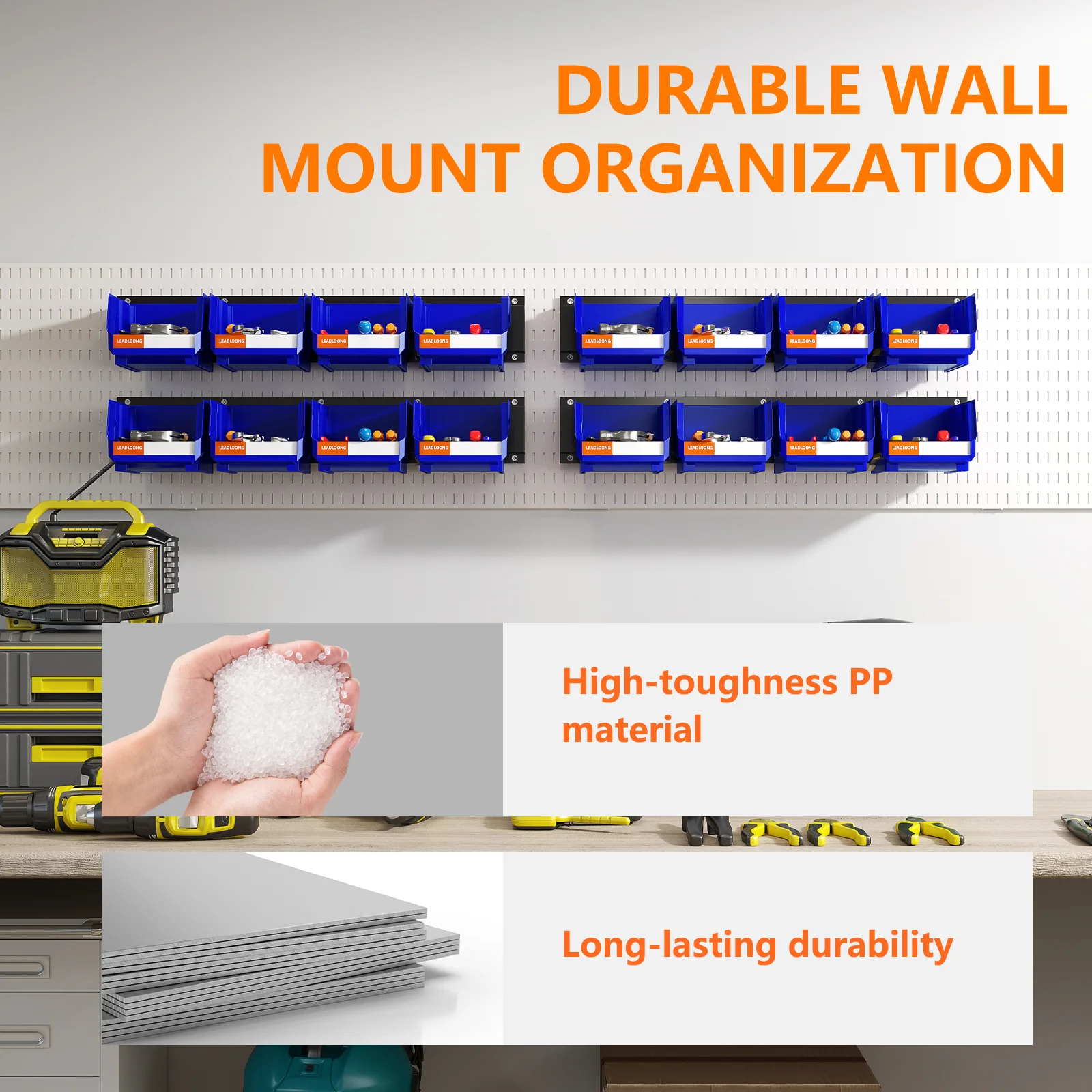 LEADLOONG Durable Wall Mount Organization 49.7*11.4 CM/19.6*4.5 INCH Metal Pegboard For Parts Bin Organizer