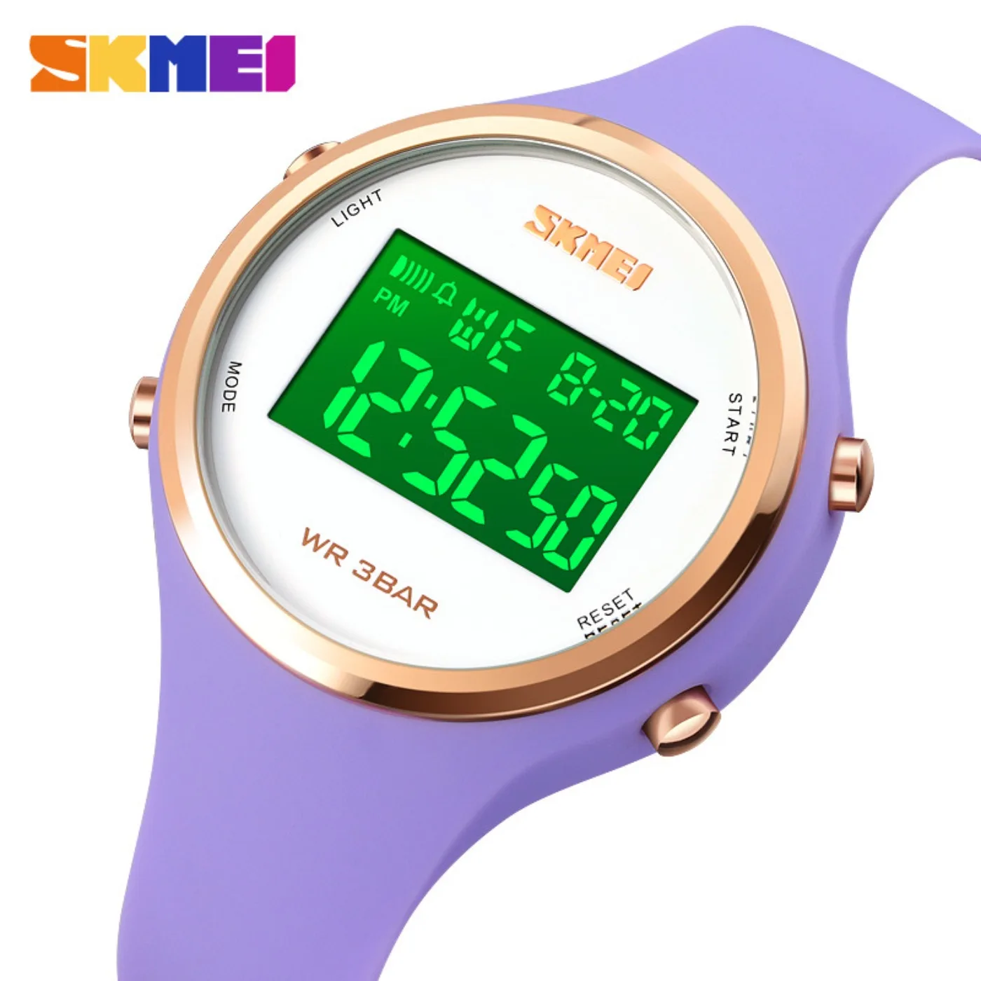 Fashion Trend Sport Electronic Watch Waterproof Matcha Green Men Women Square Student White LED Watch Silicone Strap Alarm Clock